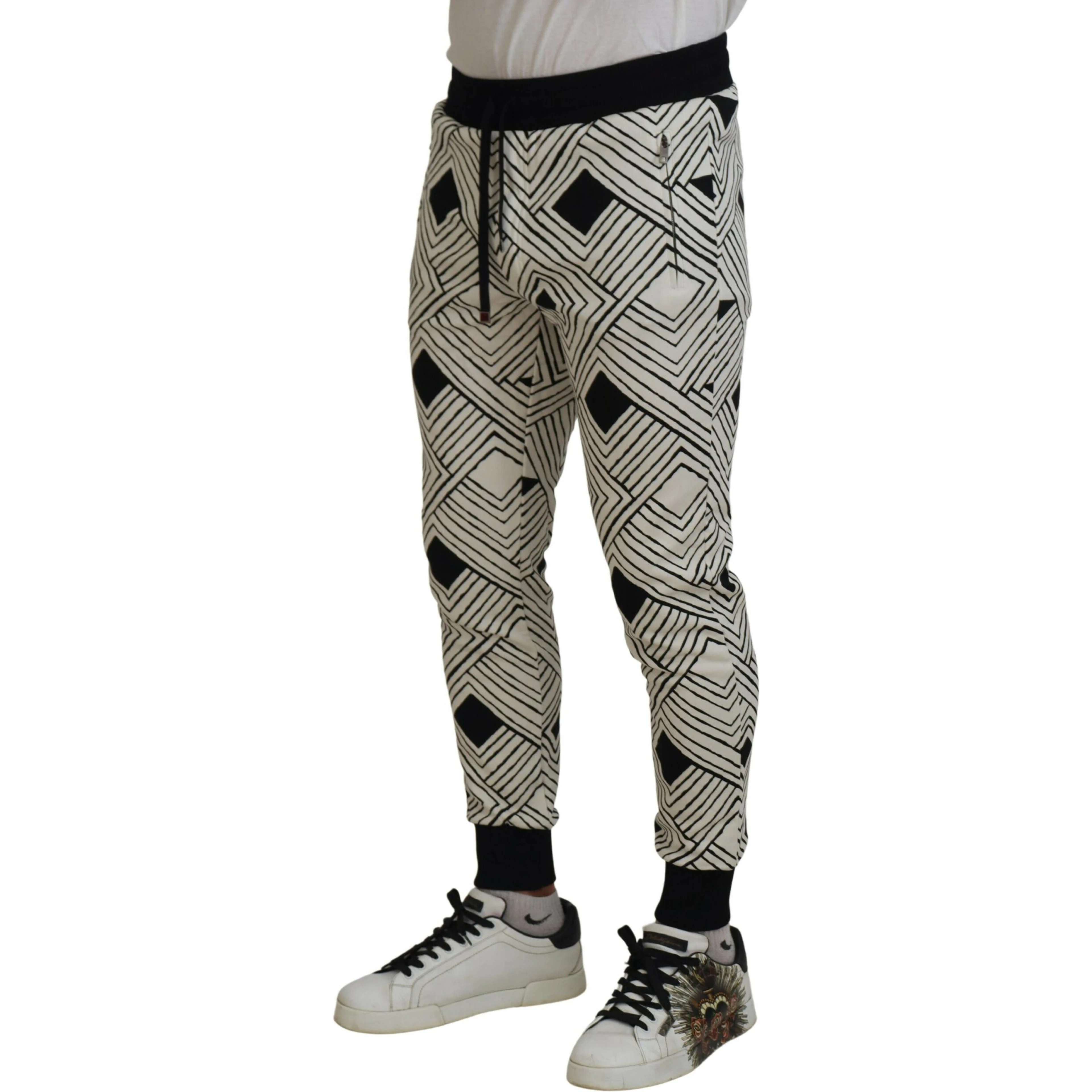 Black White Cotton Trousers Sport Pants