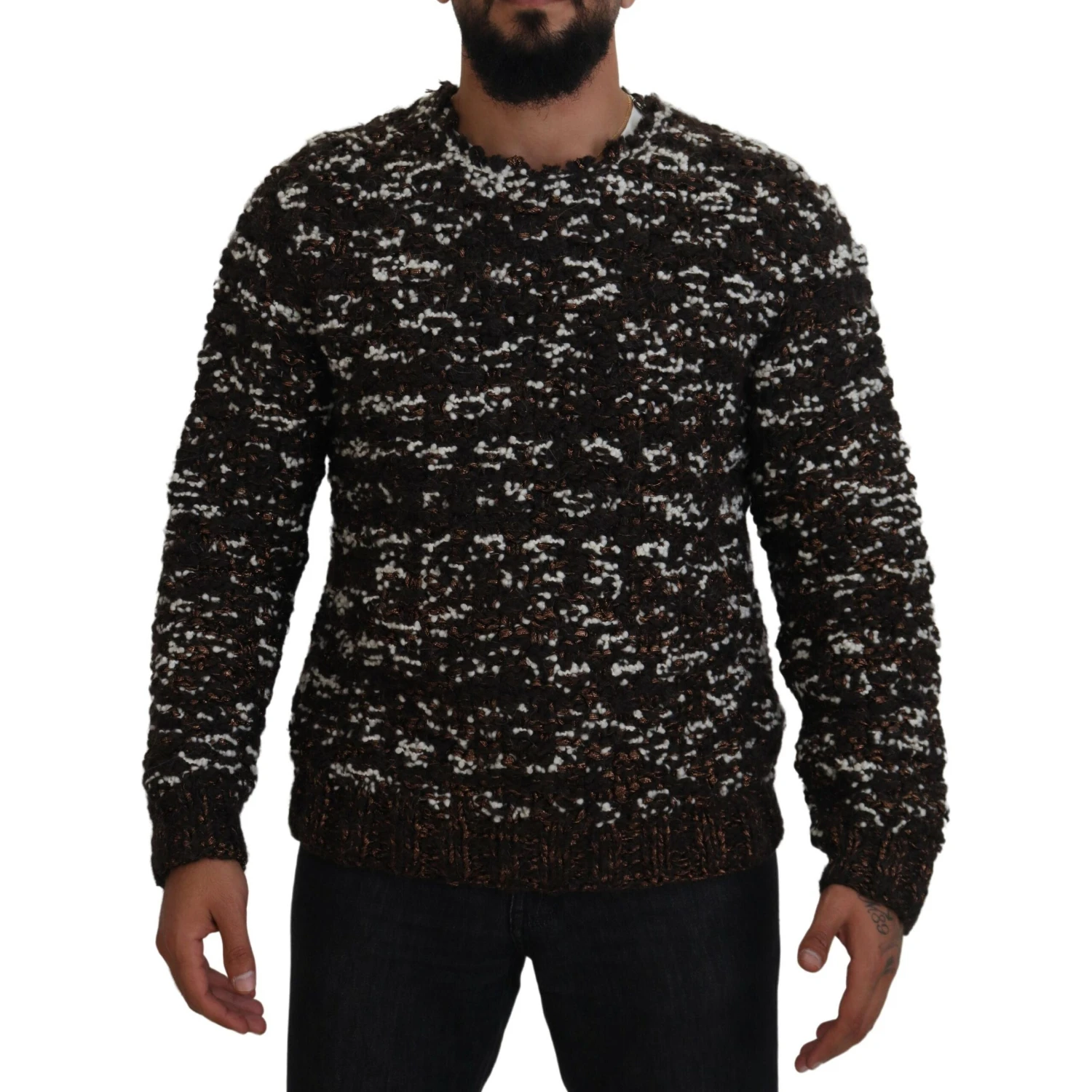 Brown Knitted Wool Fatto A Mano Sweater