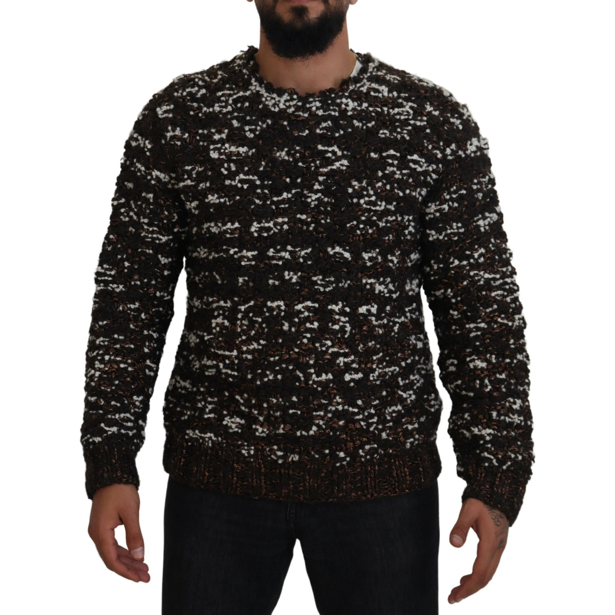 Brown Knitted Wool Fatto A Mano Sweater