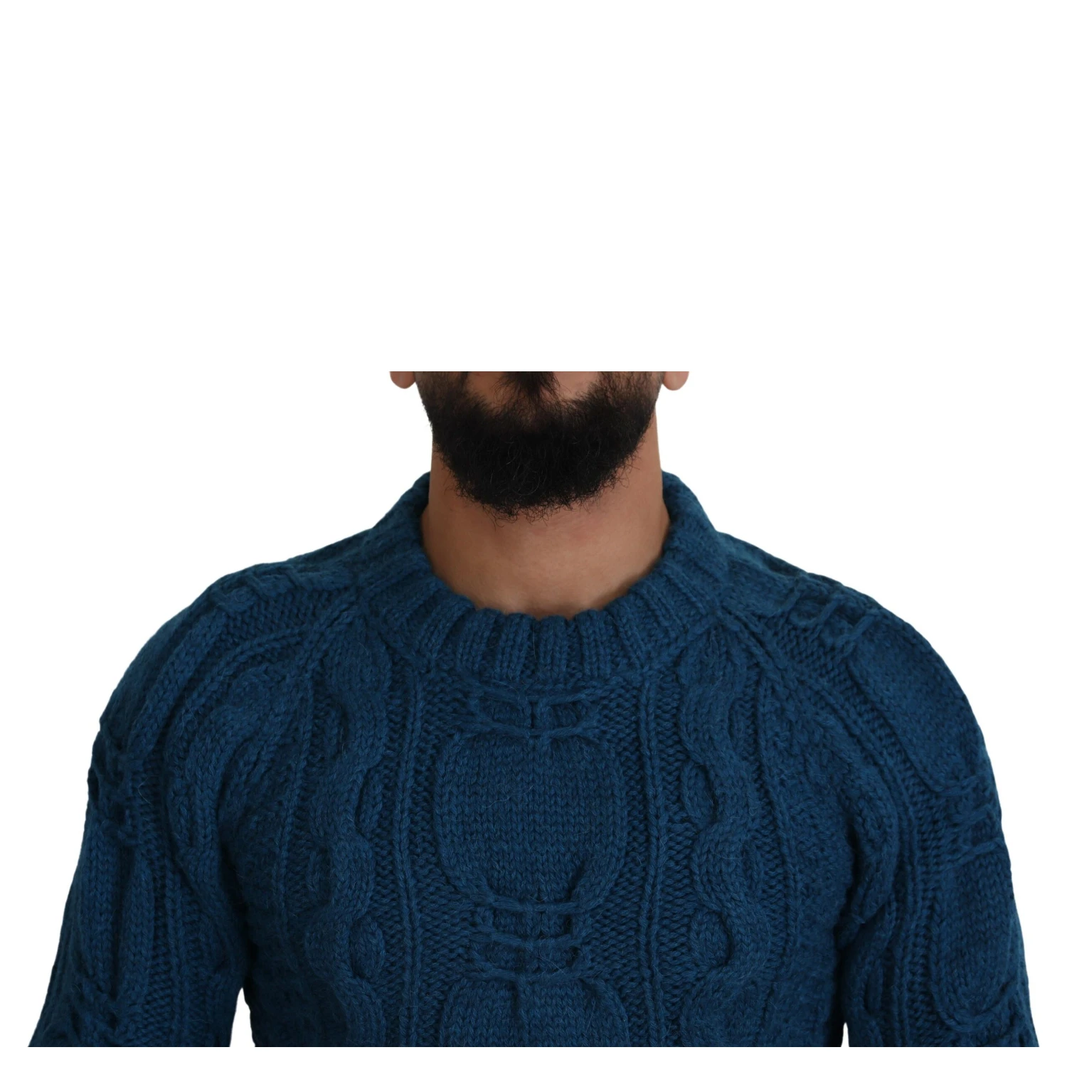 Blue Knitted Wool Alpaca Pullover Sweater