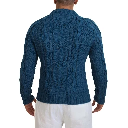 Blue Knitted Wool Alpaca Pullover Sweater