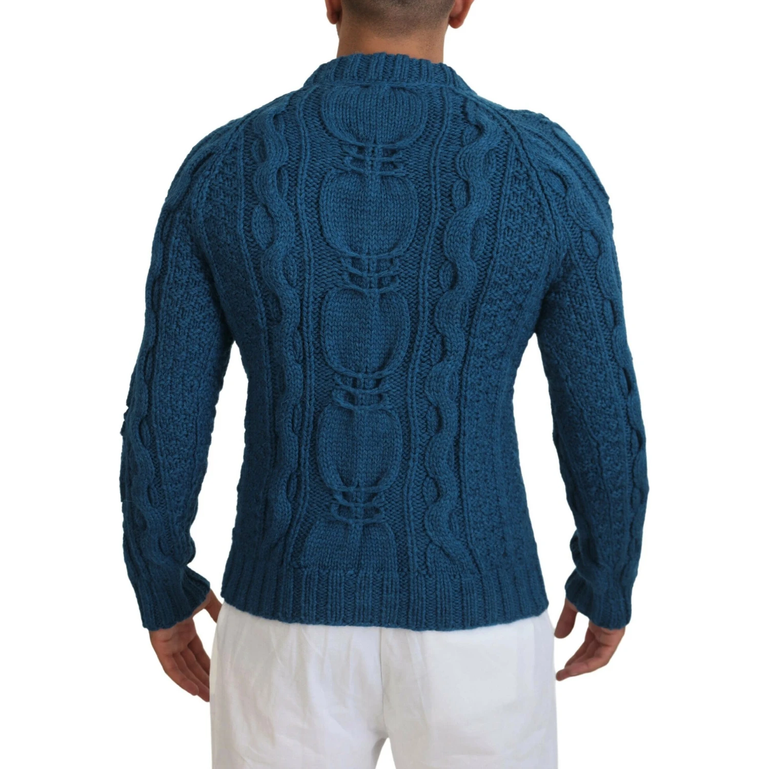 Blue Knitted Wool Alpaca Pullover Sweater