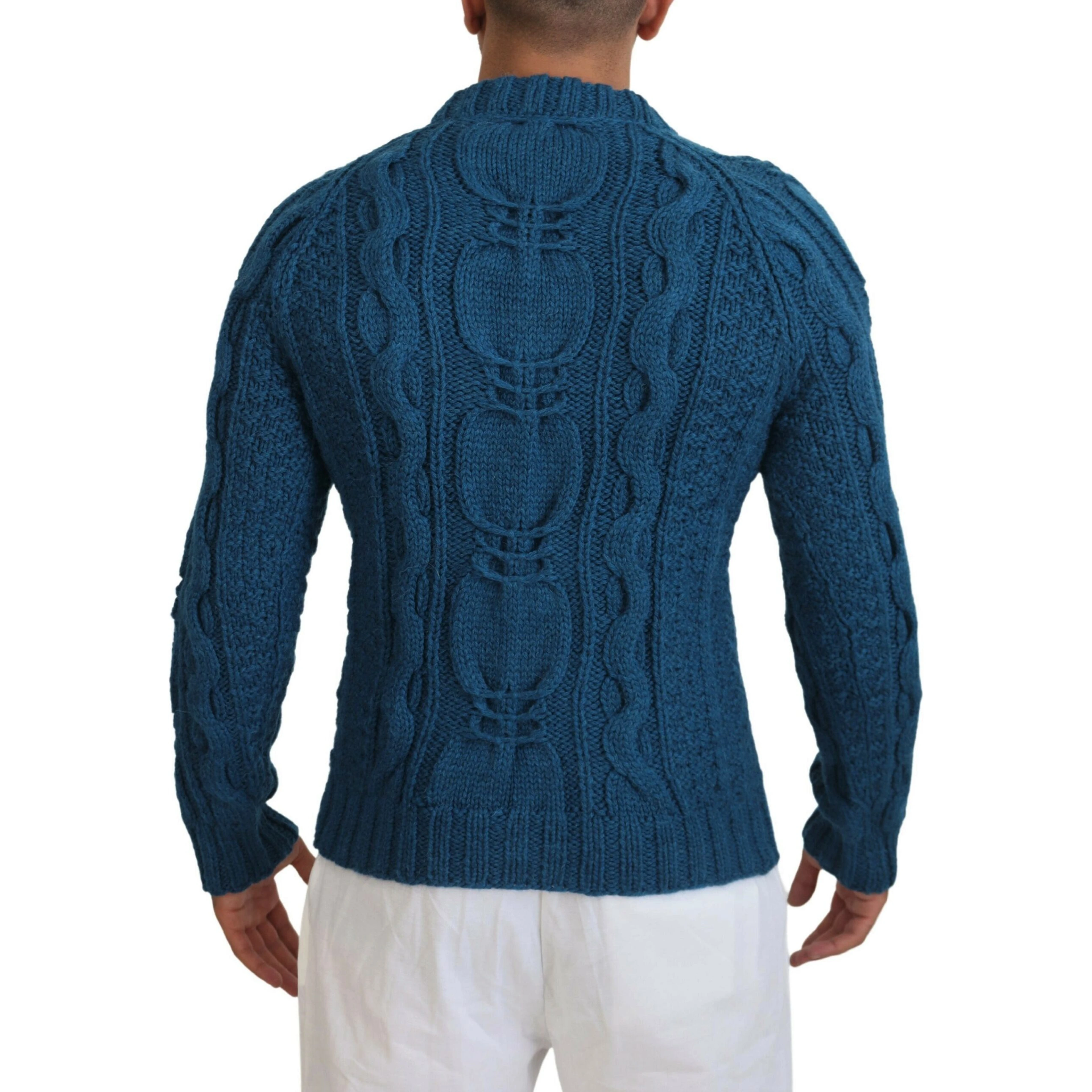 Blue Knitted Wool Alpaca Pullover Sweater