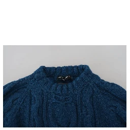 Blue Knitted Wool Alpaca Pullover Sweater