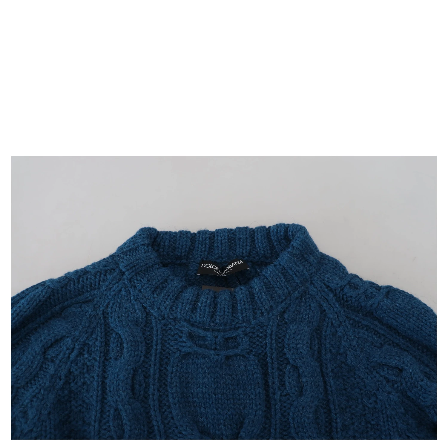 Blue Knitted Wool Alpaca Pullover Sweater