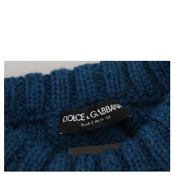 Blue Knitted Wool Alpaca Pullover Sweater