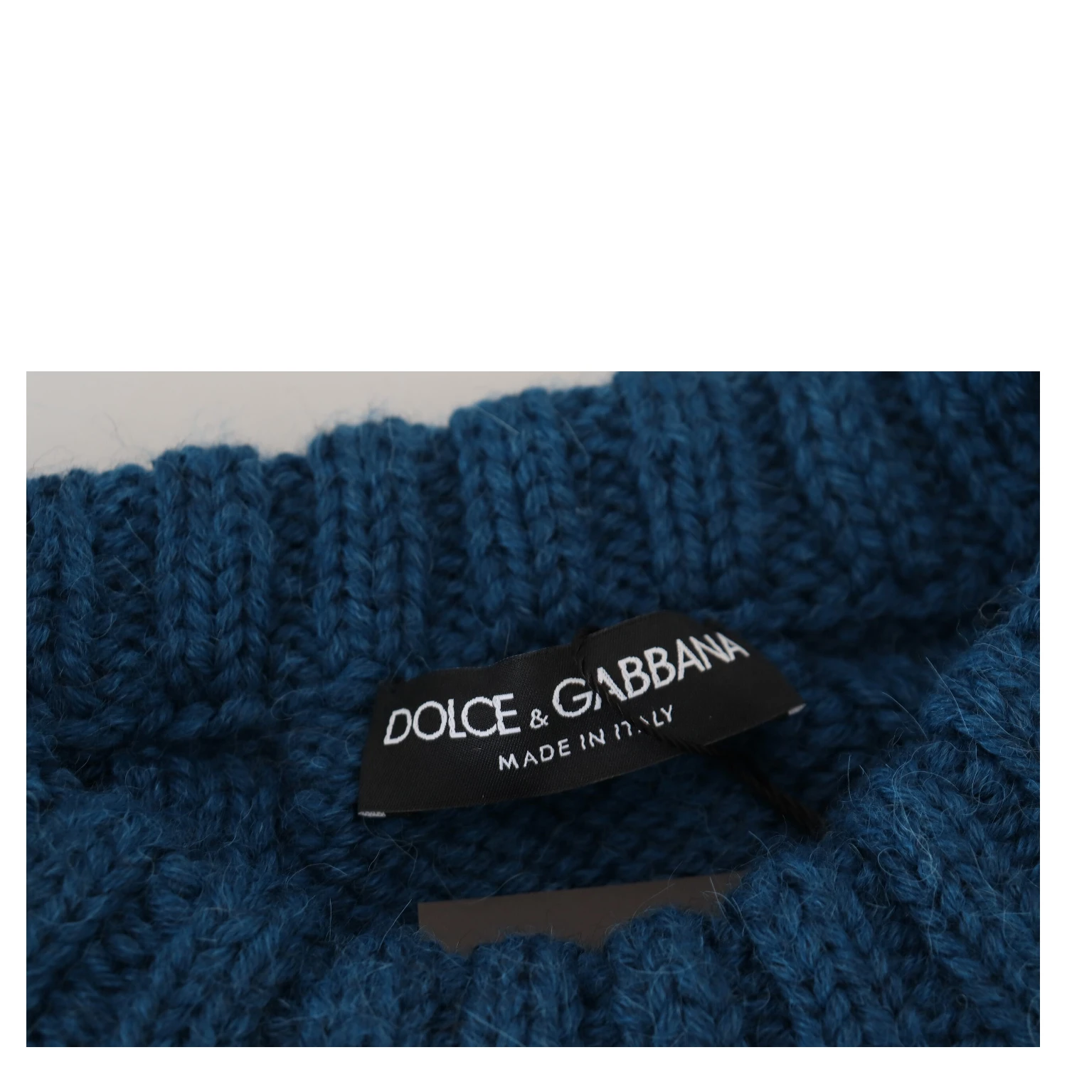 Blue Knitted Wool Alpaca Pullover Sweater