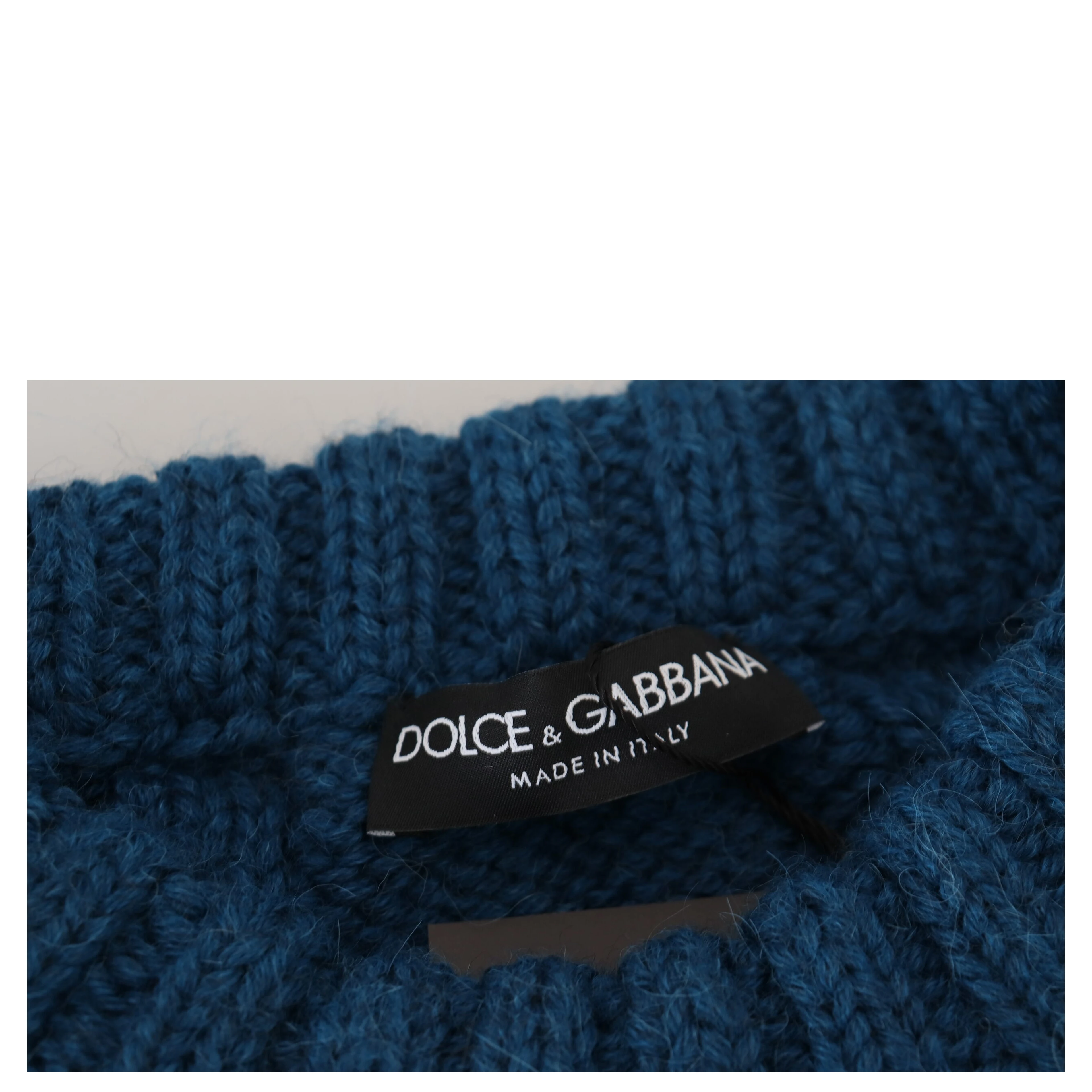 Blue Knitted Wool Alpaca Pullover Sweater