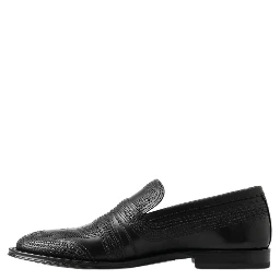 Black Leather Slipper Loafers Stitched Shoes