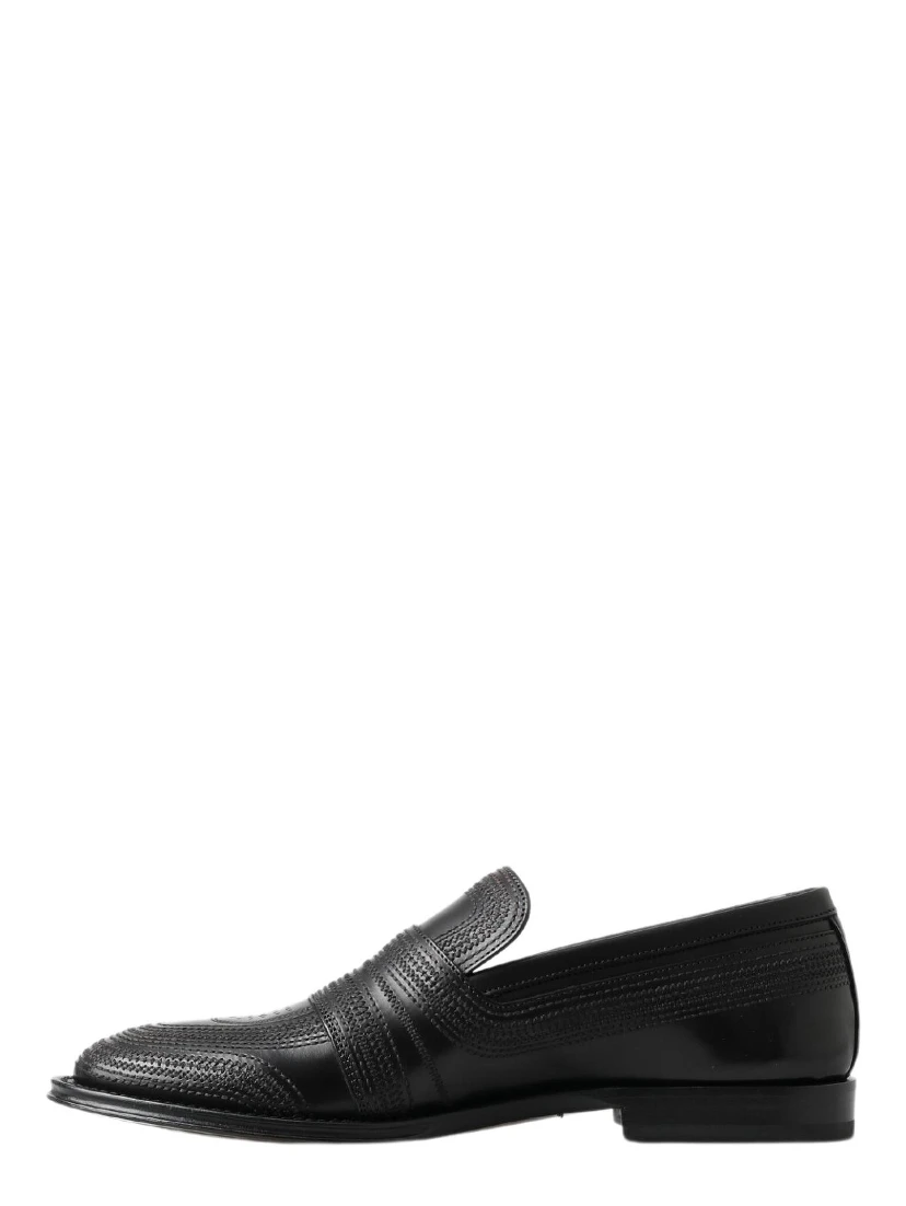 Black Leather Slipper Loafers Stitched Shoes