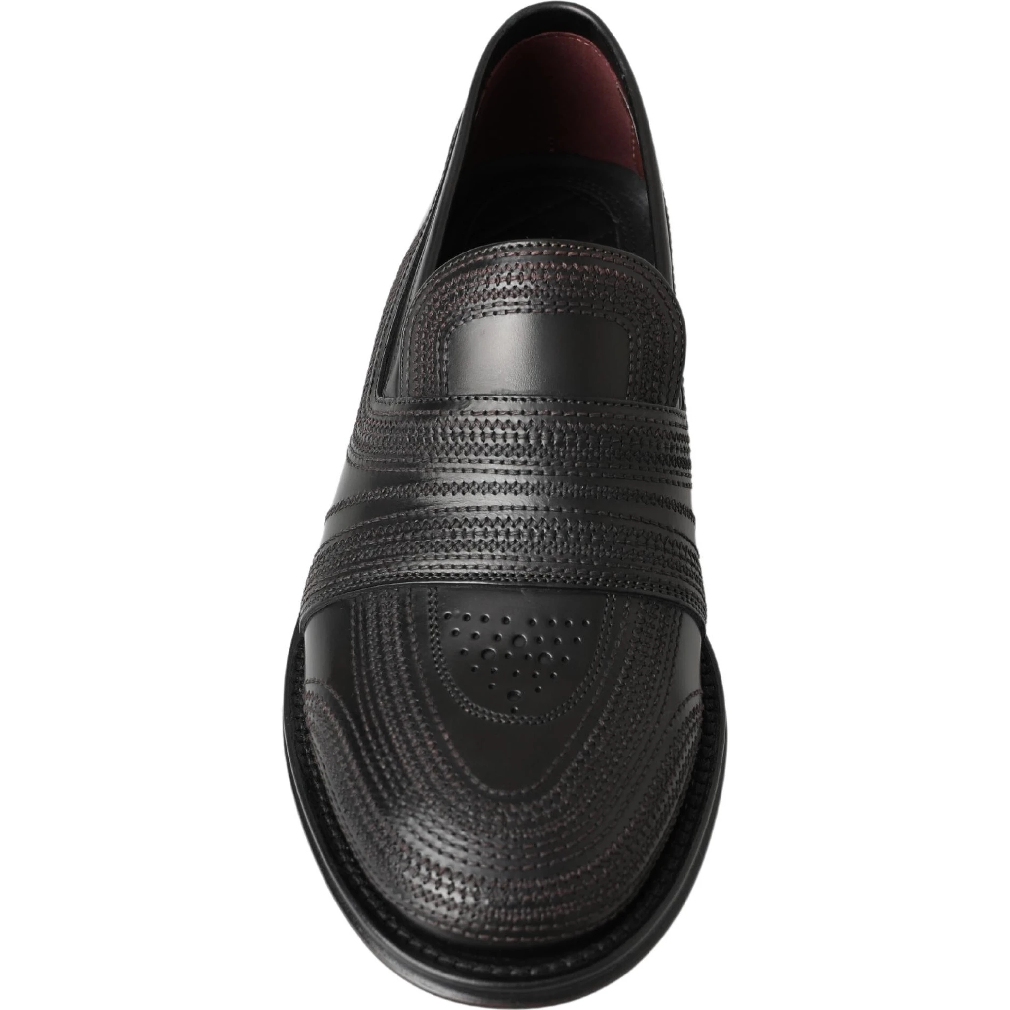 Black Leather Slipper Loafers Stitched Shoes