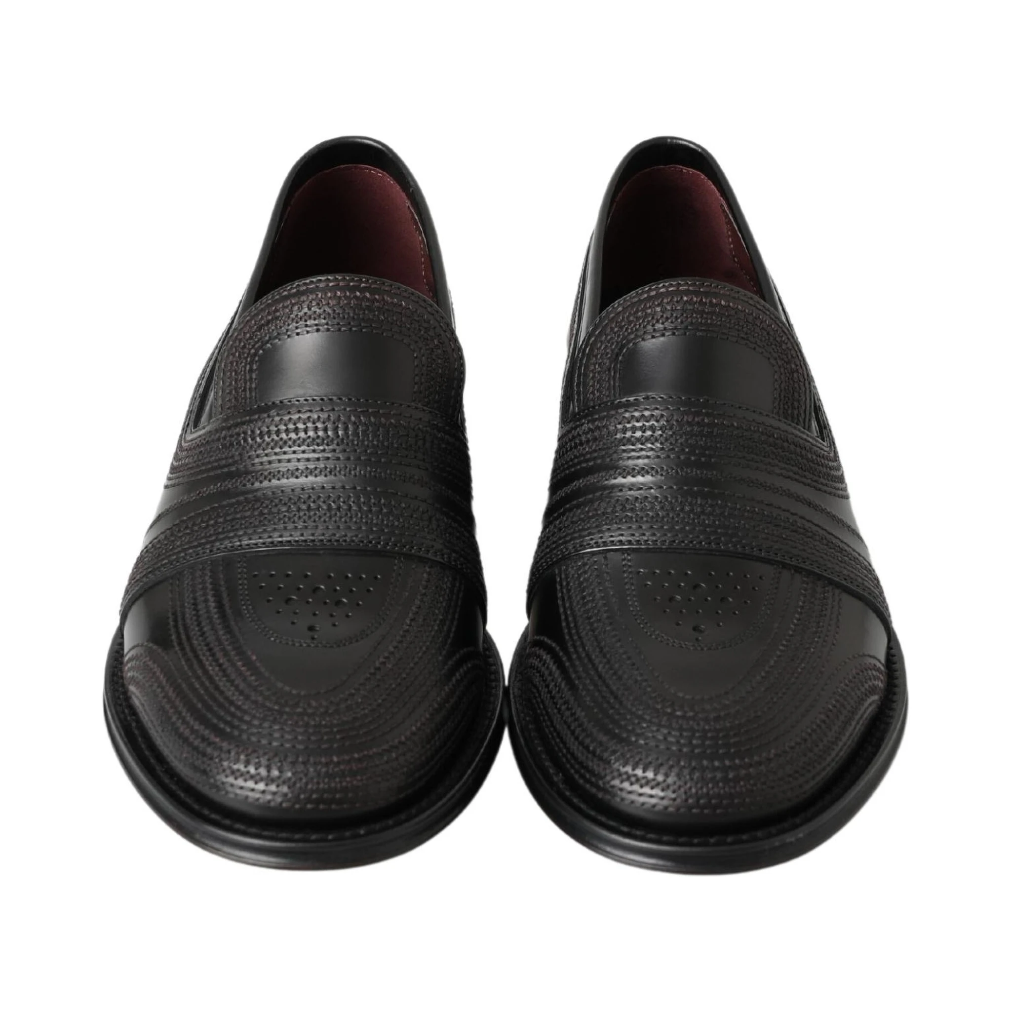 Black Leather Slipper Loafers Stitched Shoes