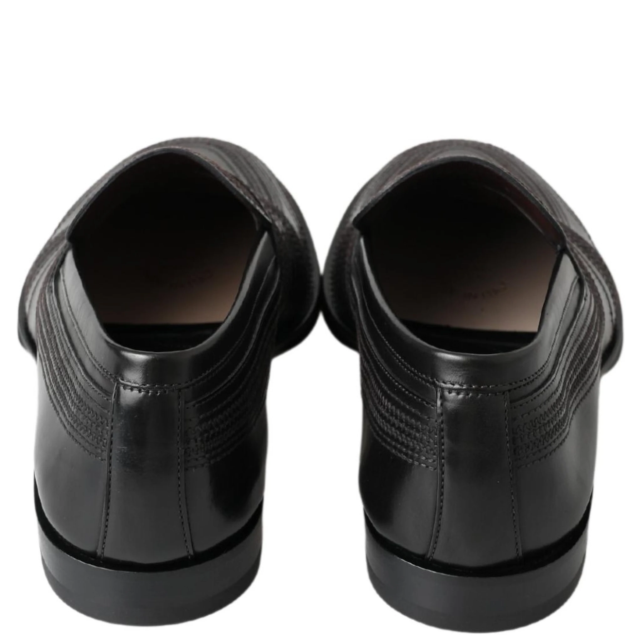 Black Leather Slipper Loafers Stitched Shoes