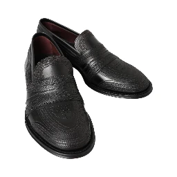 Black Leather Slipper Loafers Stitched Shoes