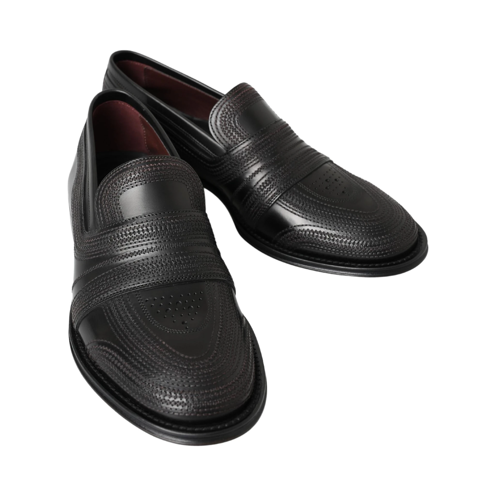 Black Leather Slipper Loafers Stitched Shoes