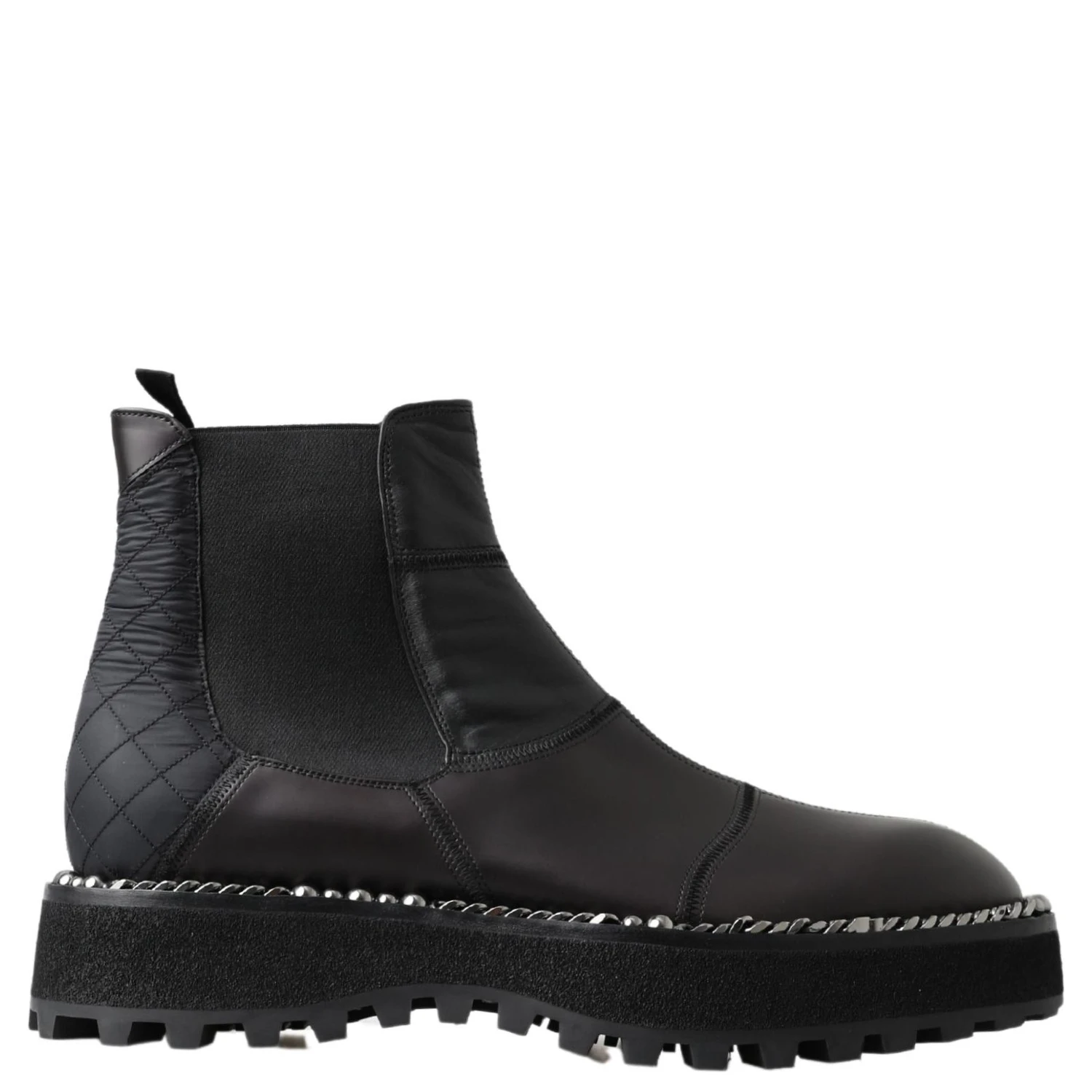 Black Leather Slip on Stretch Boots