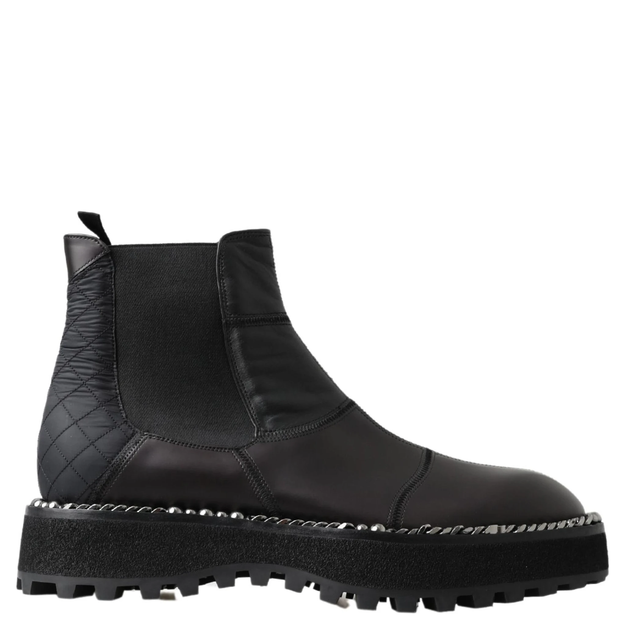 Black Leather Slip on Stretch Boots