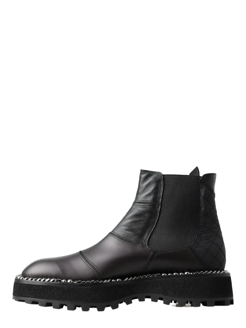 Black Leather Slip on Stretch Boots