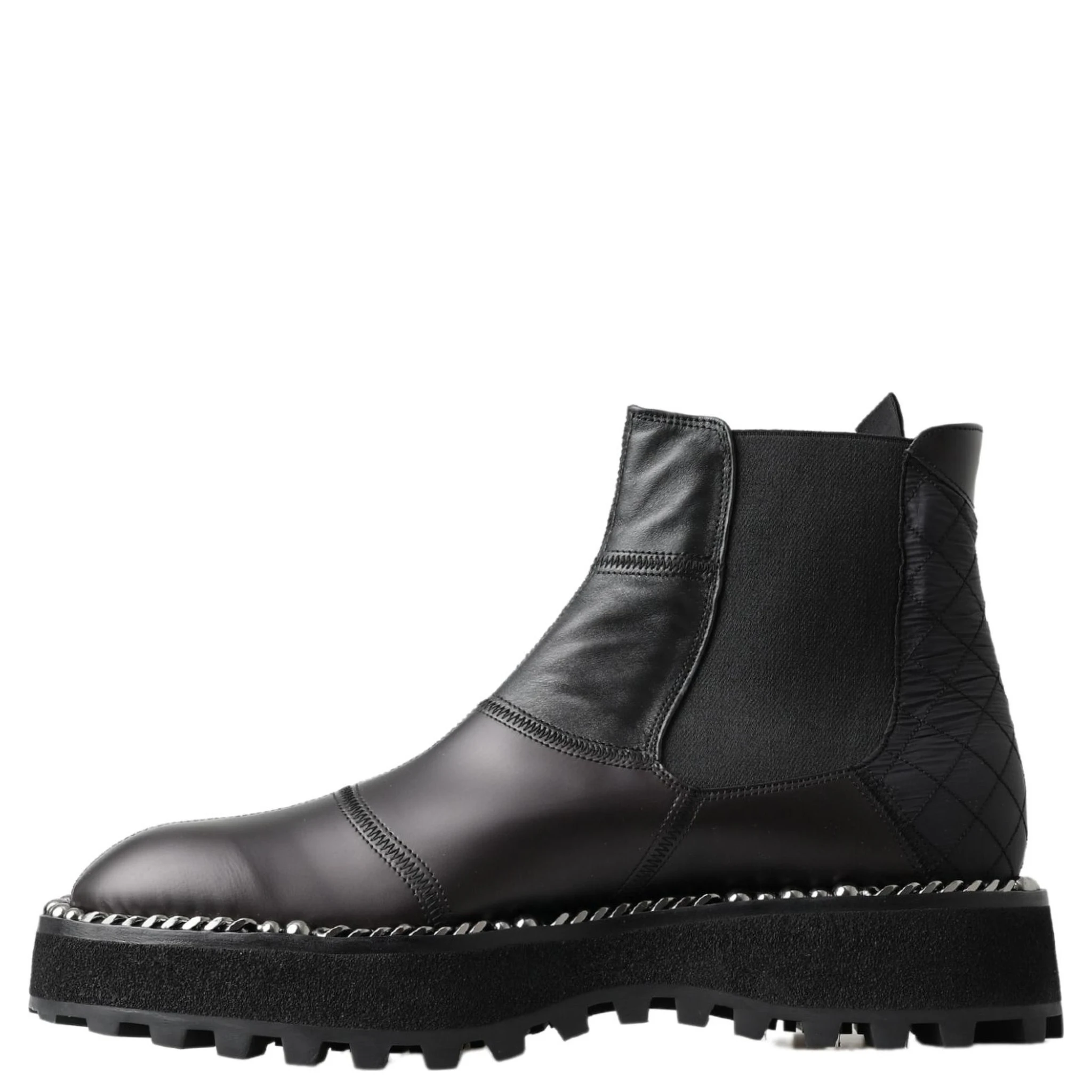 Black Leather Slip on Stretch Boots