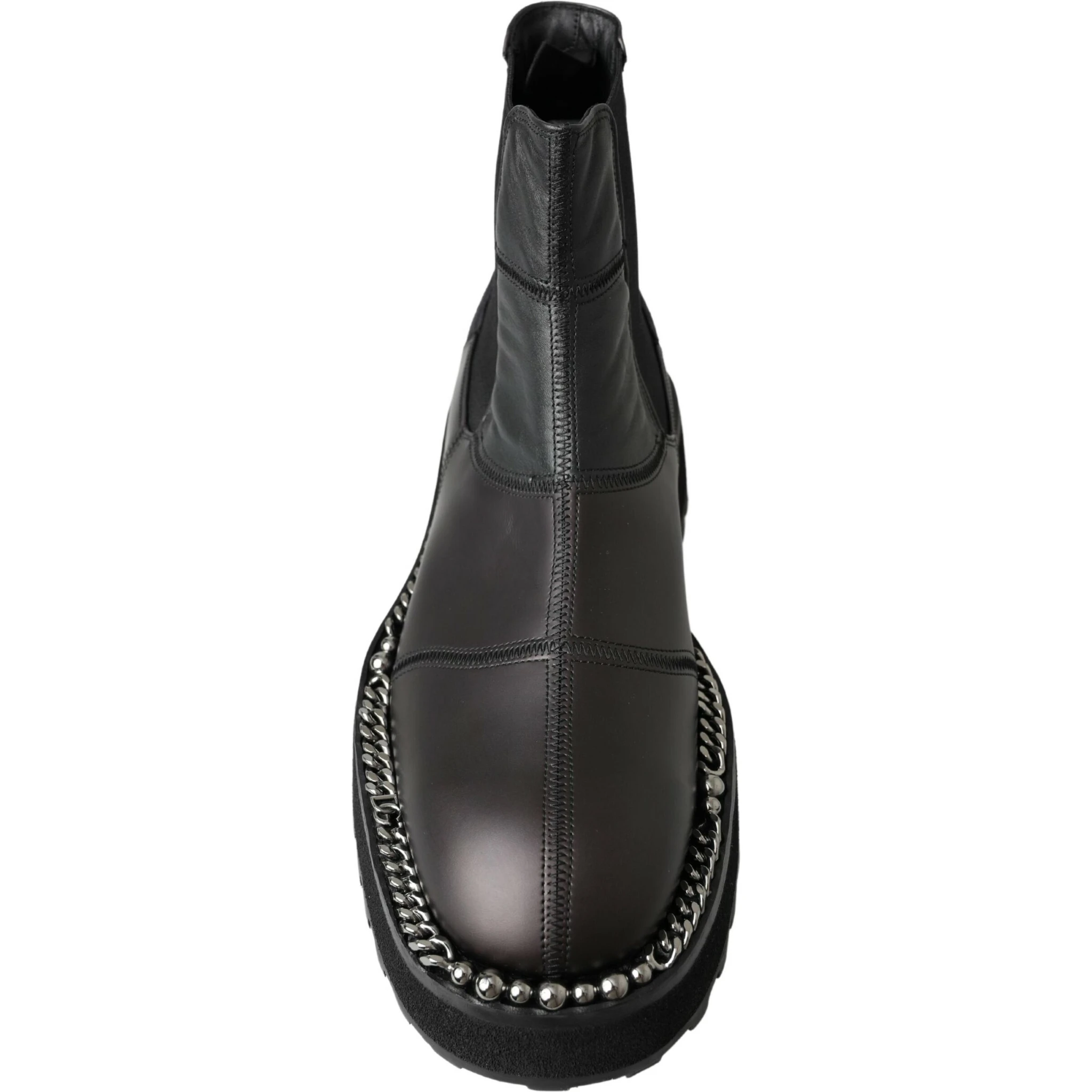 Black Leather Slip on Stretch Boots