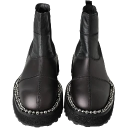 Black Leather Slip on Stretch Boots