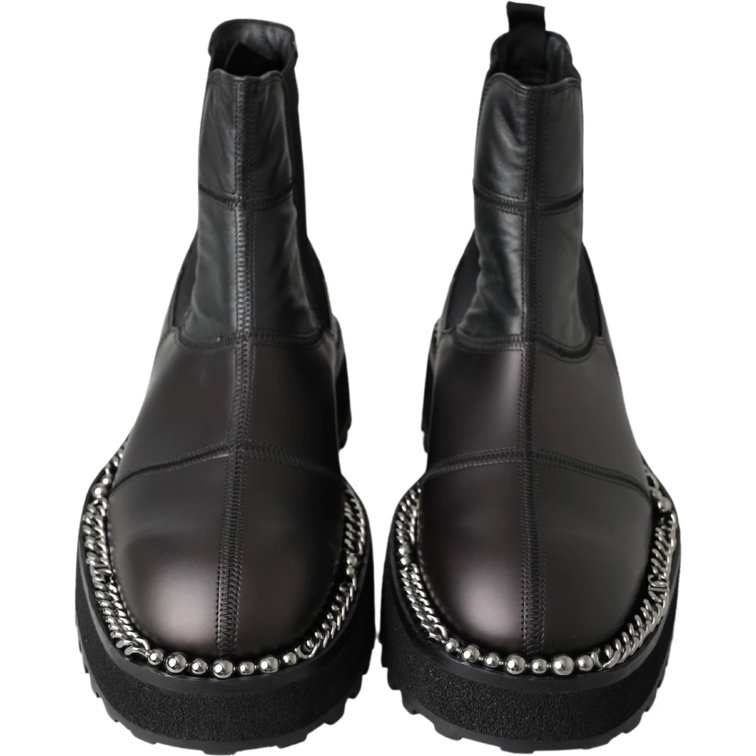 Black Leather Slip on Stretch Boots