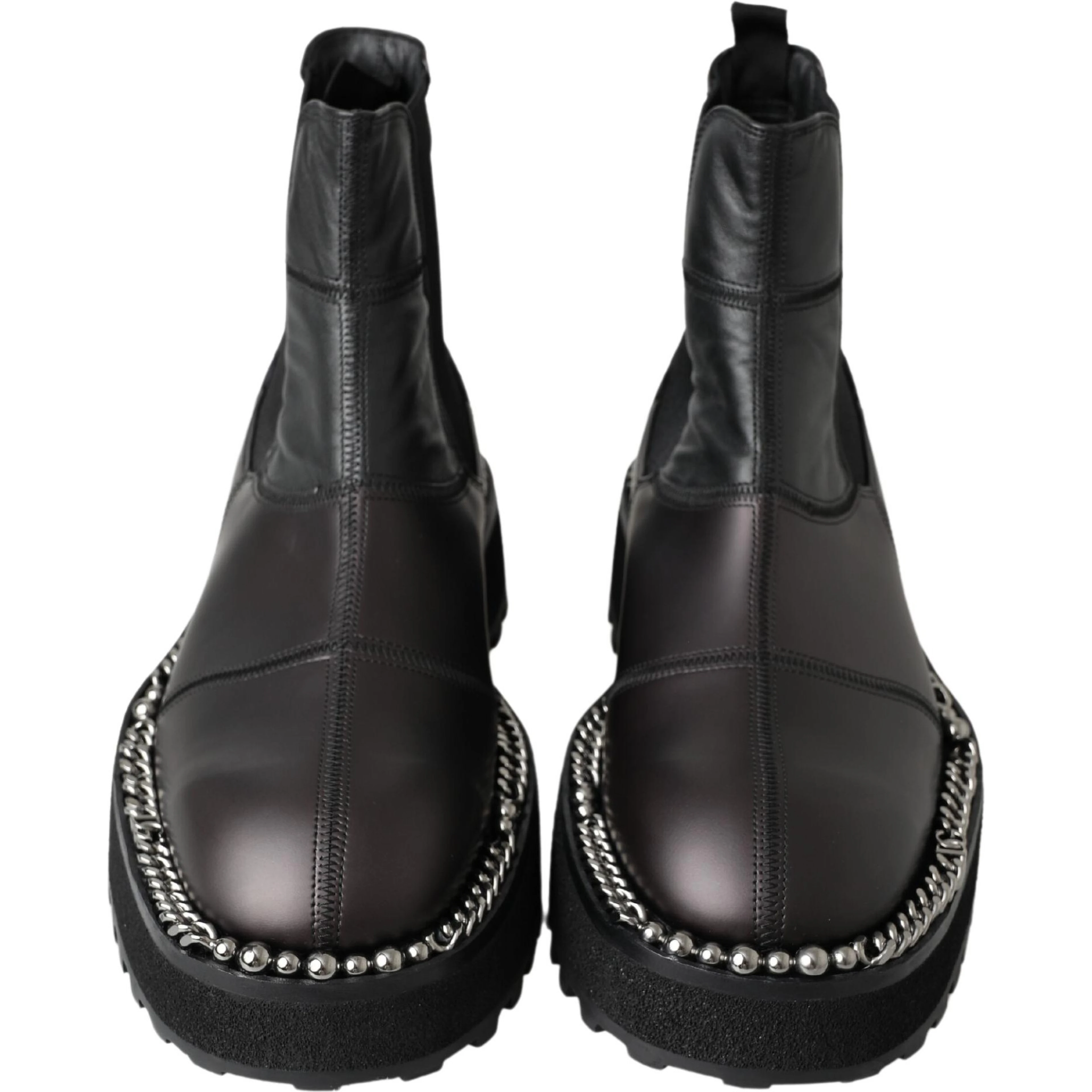 Black Leather Slip on Stretch Boots