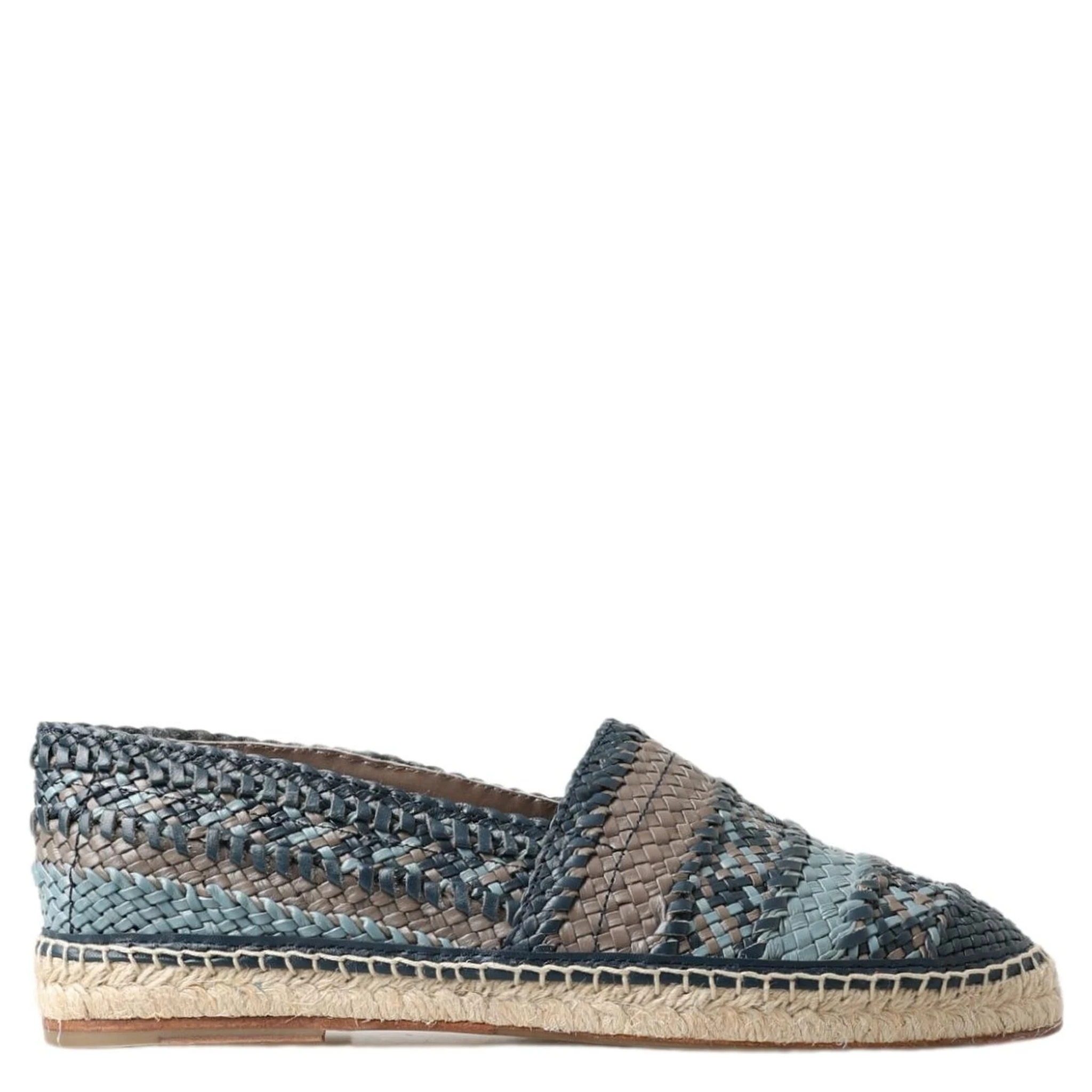 Blue Gray Leather Buffalo Espadrille Shoes