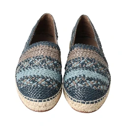 Blue Gray Leather Buffalo Espadrille Shoes