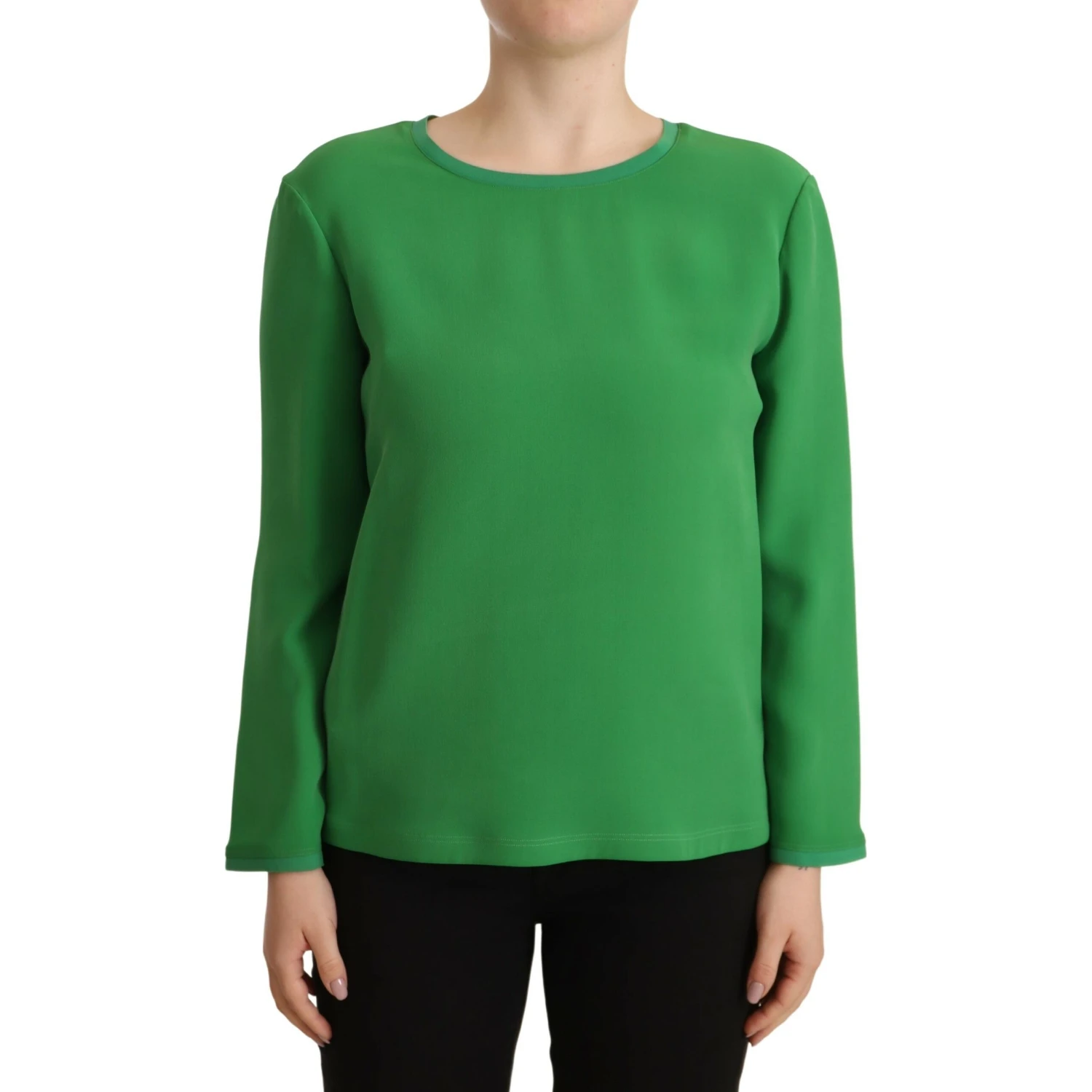 Green Silk Long Sleeves Round Neck Sweater