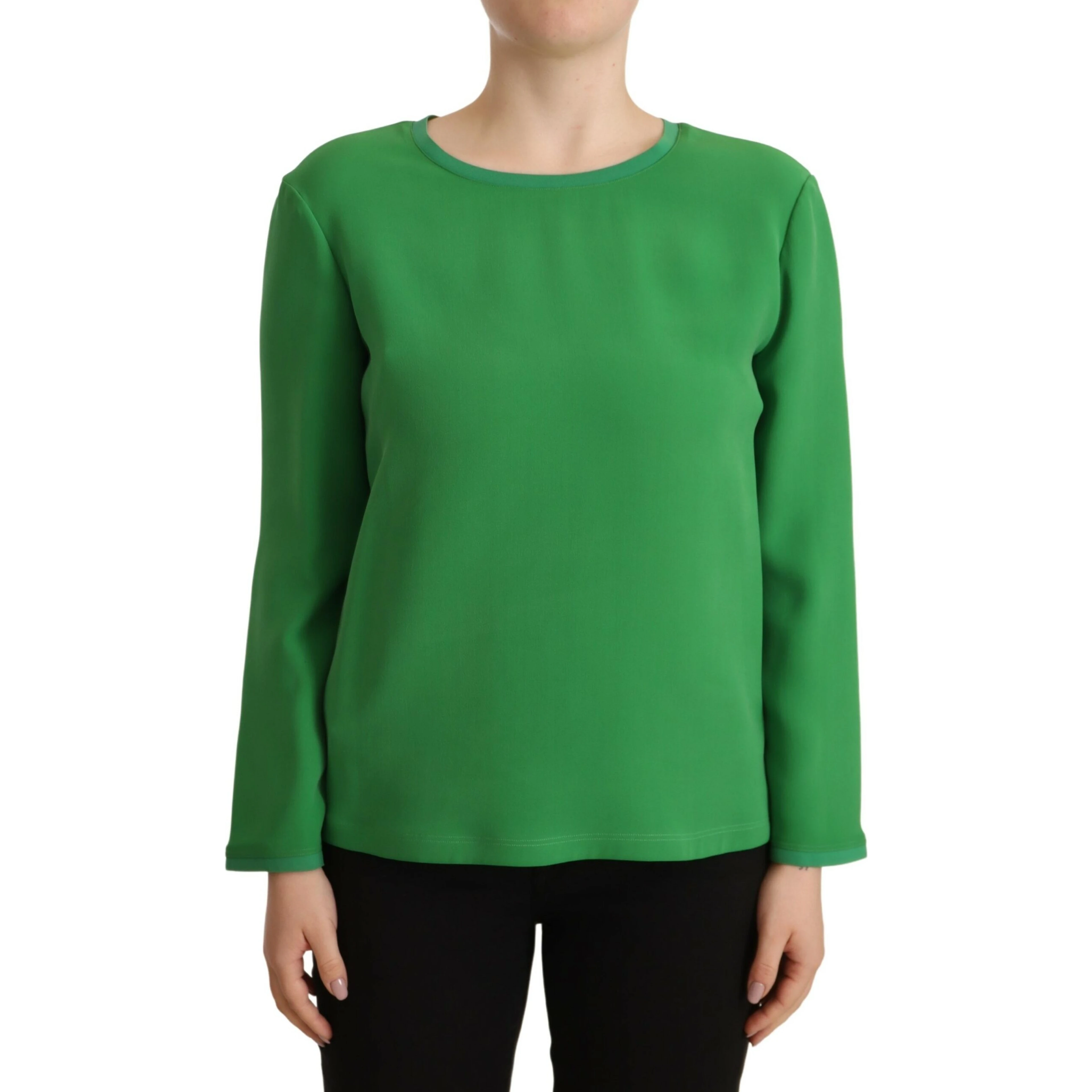 Green Silk Long Sleeves Round Neck Sweater