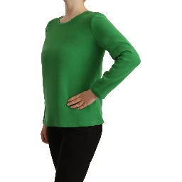 Green Silk Long Sleeves Round Neck Sweater