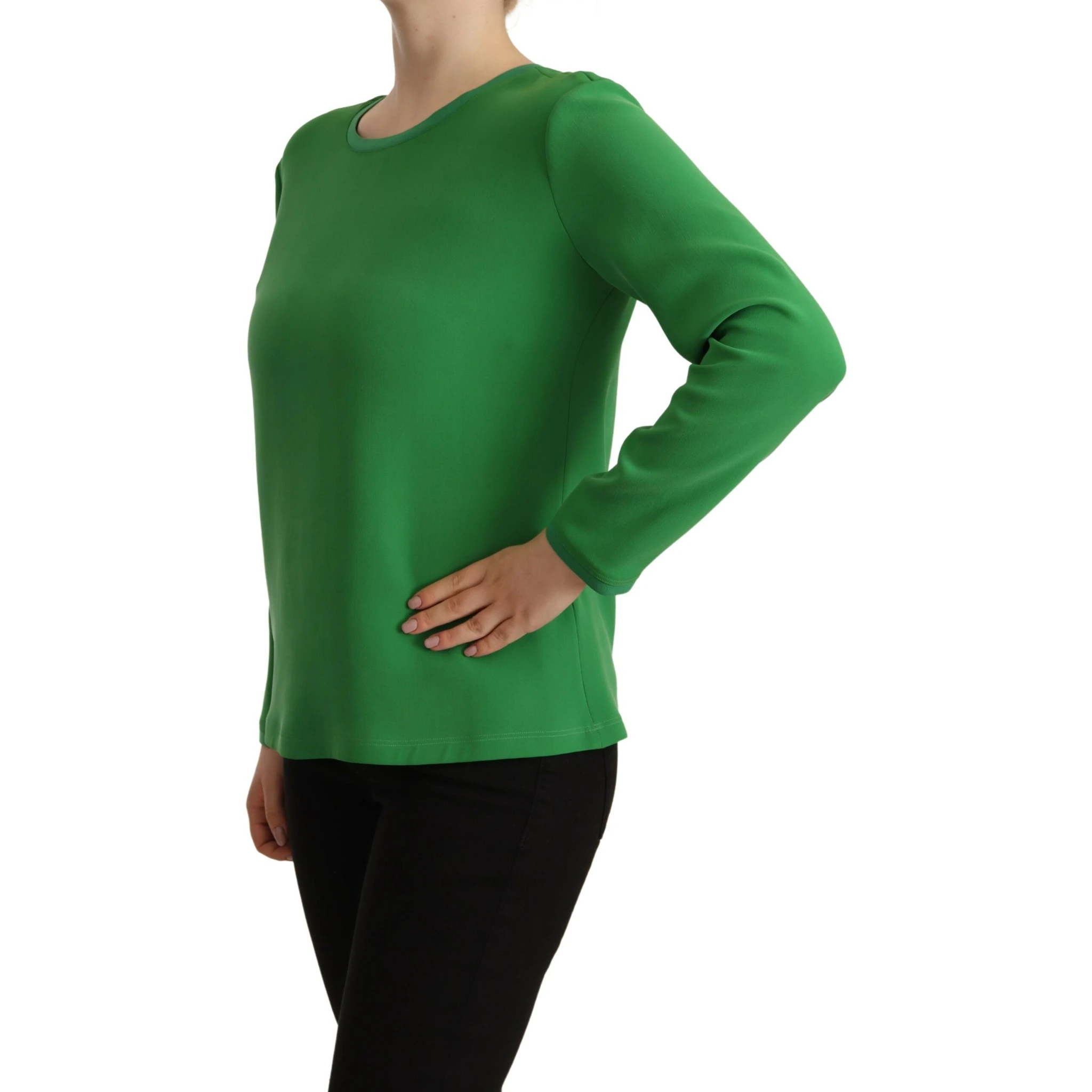 Green Silk Long Sleeves Round Neck Sweater