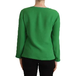 Green Silk Long Sleeves Round Neck Sweater