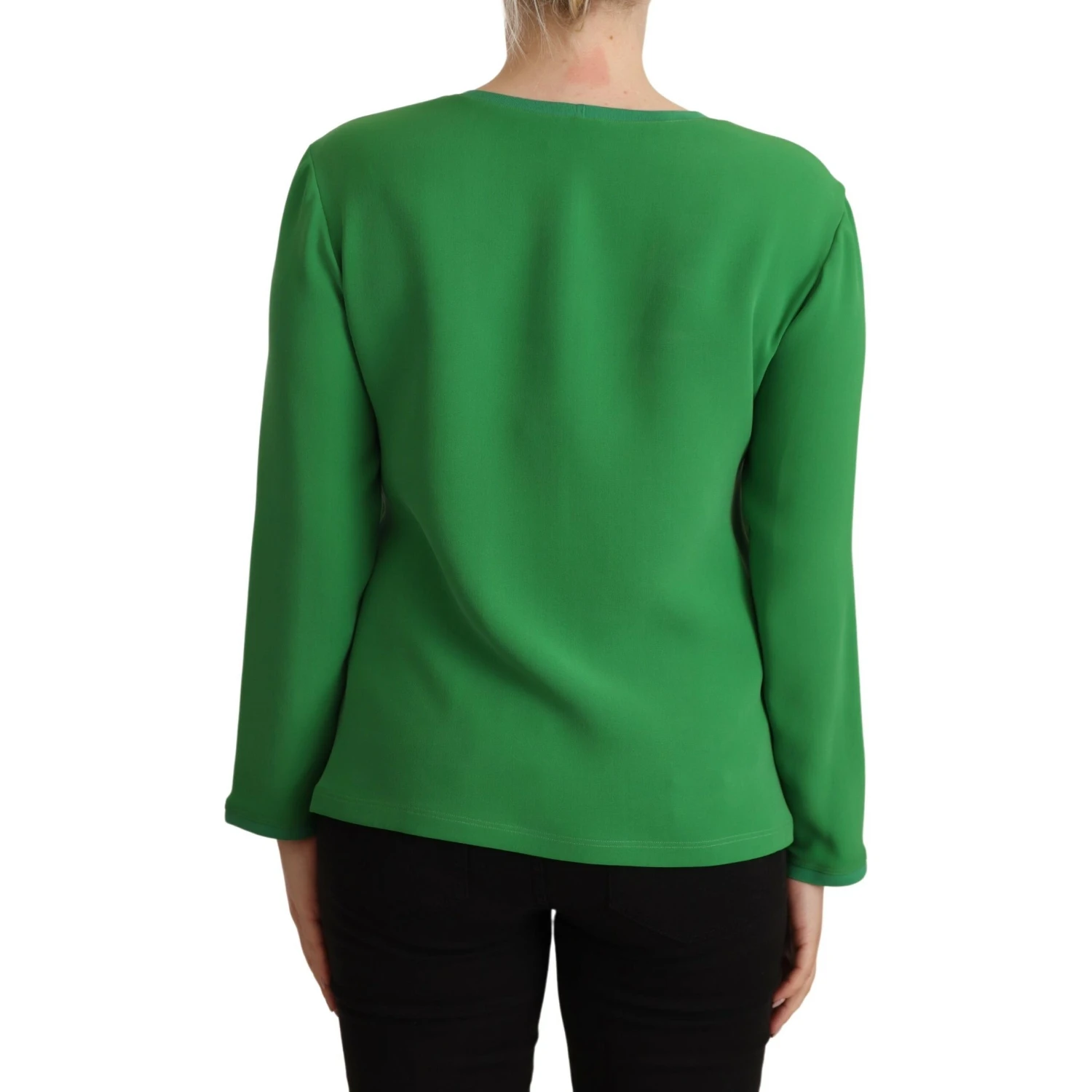 Green Silk Long Sleeves Round Neck Sweater