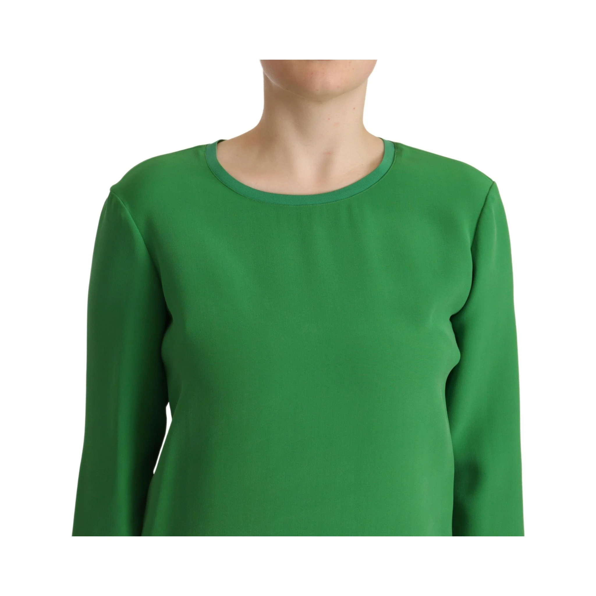 Green Silk Long Sleeves Round Neck Sweater