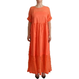 Coral Cotton Blend Short Sleeves Maxi Shift Dress