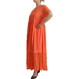 Coral Cotton Blend Short Sleeves Maxi Shift Dress