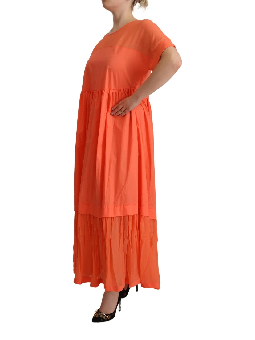 Coral Cotton Blend Short Sleeves Maxi Shift Dress