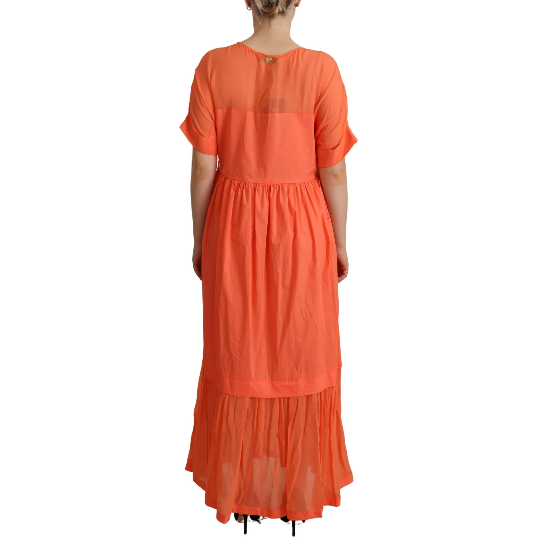 Coral Cotton Blend Short Sleeves Maxi Shift Dress