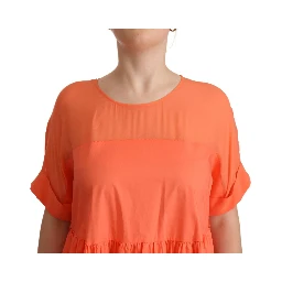 Coral Cotton Blend Short Sleeves Maxi Shift Dress