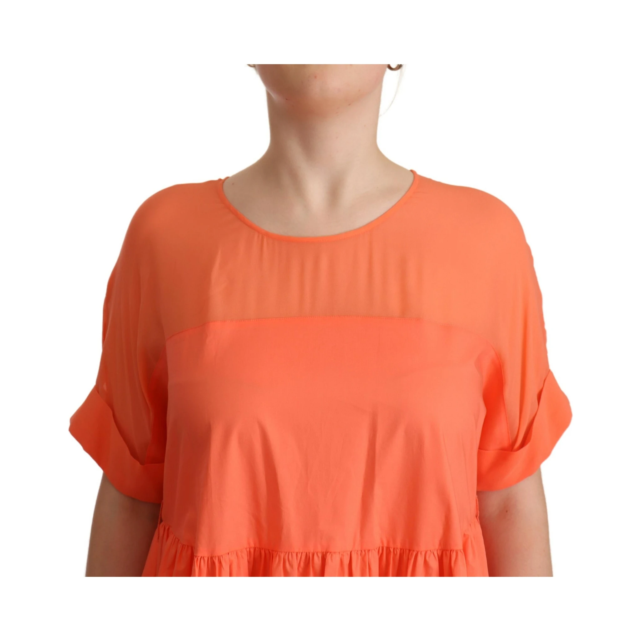 Coral Cotton Blend Short Sleeves Maxi Shift Dress