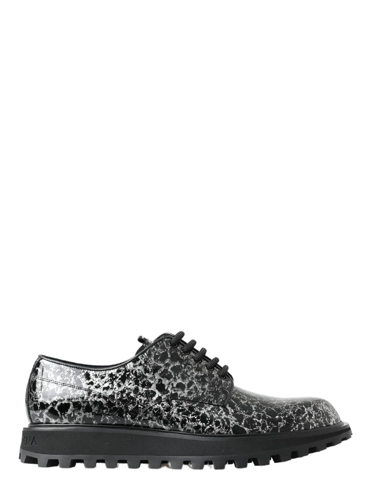 Black White Derby Patent Leather Shoes