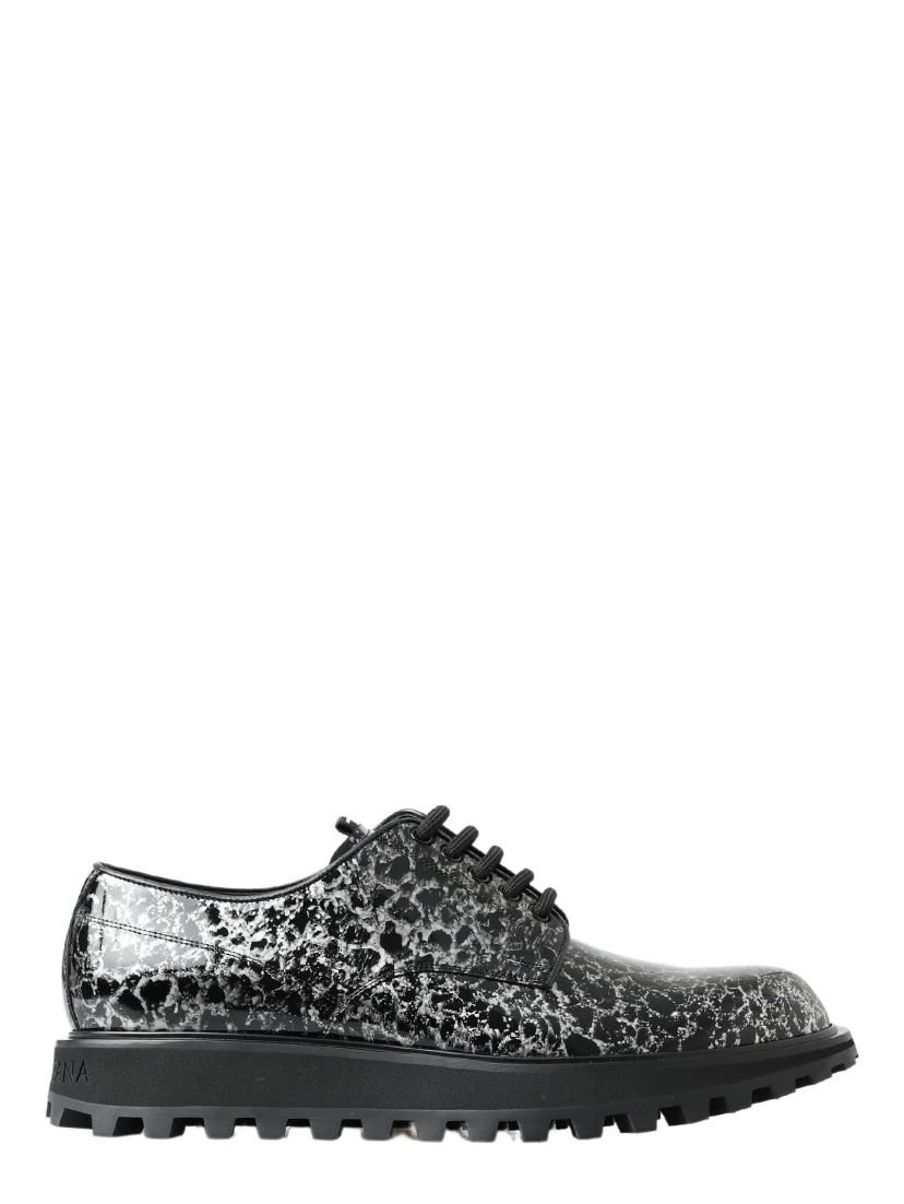 Black White Derby Patent Leather Shoes