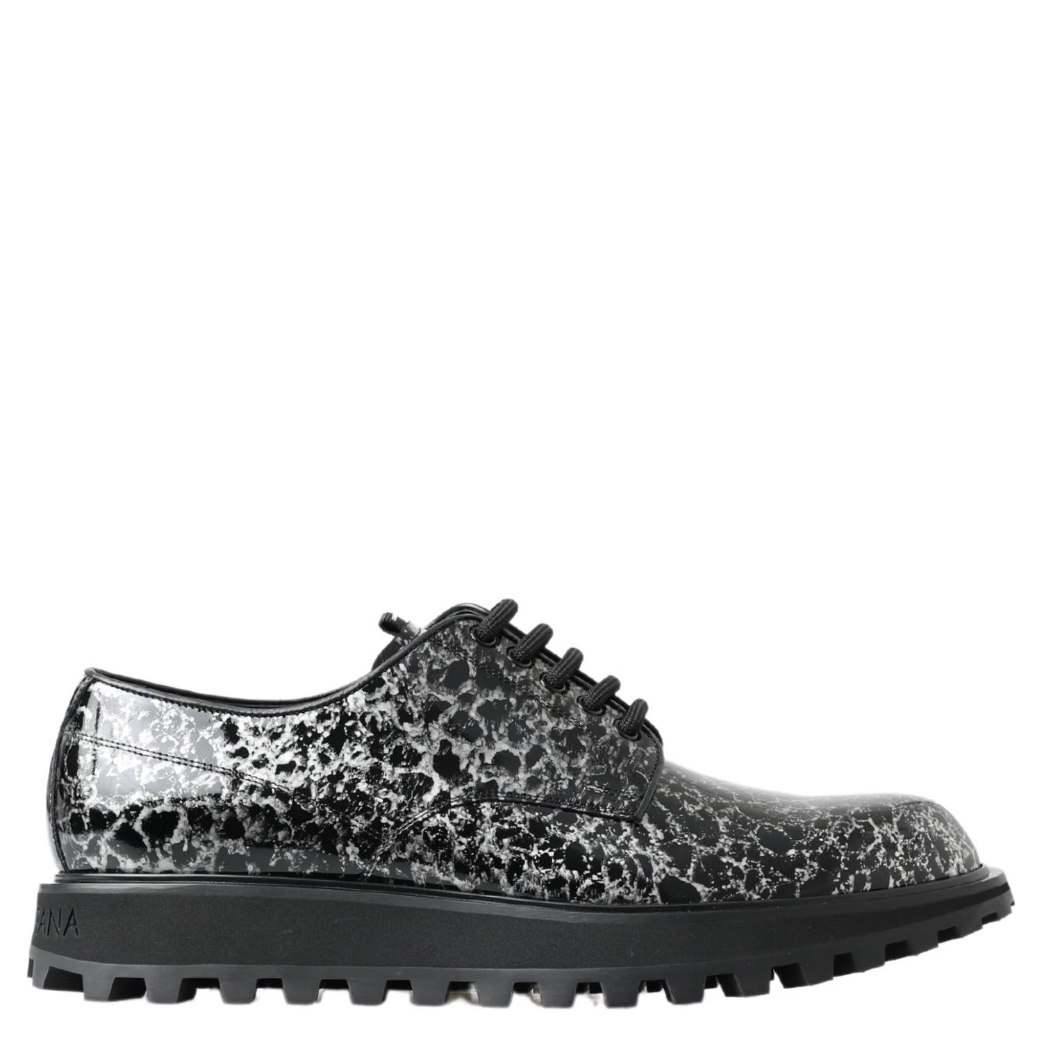 Black White Derby Patent Leather Shoes