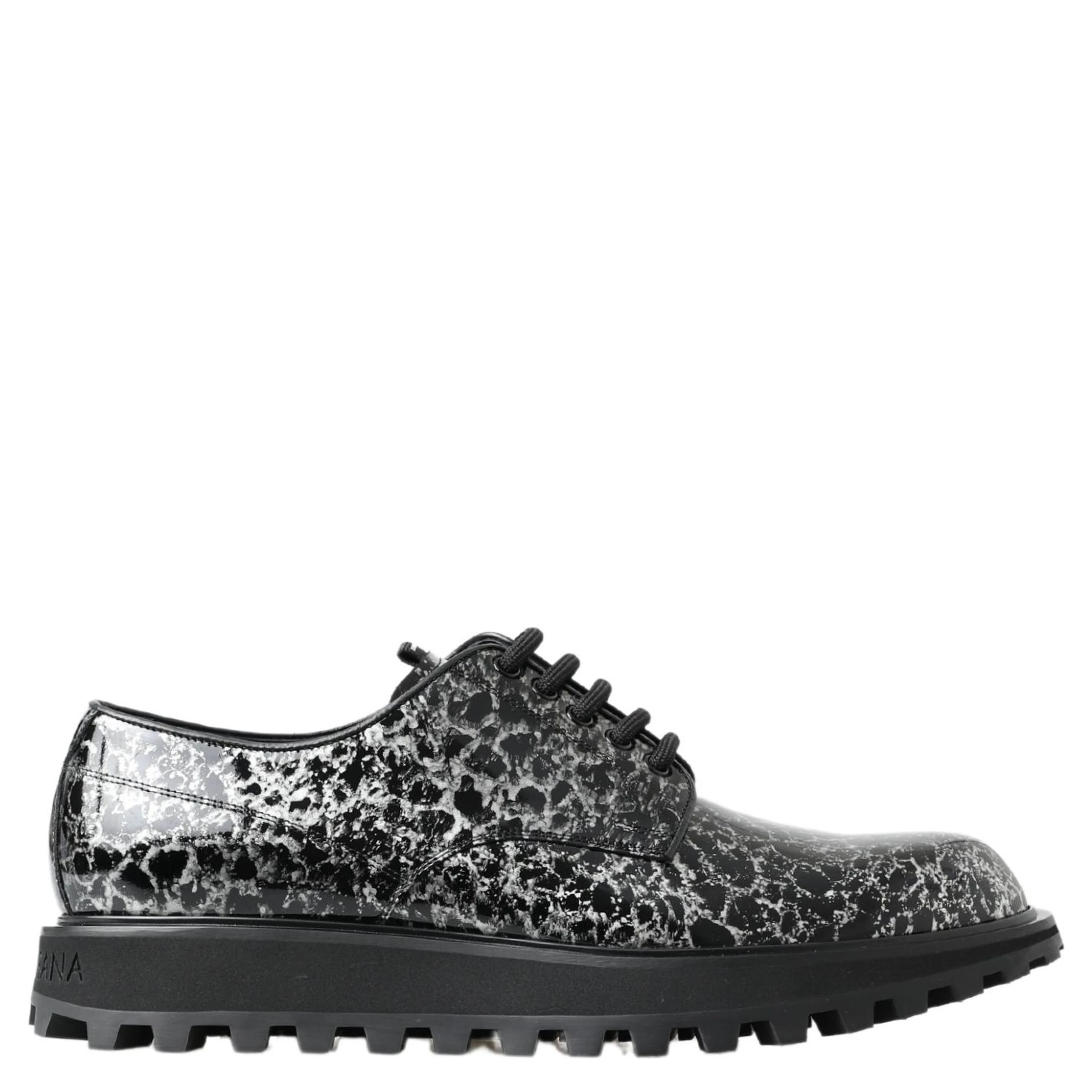 Black White Derby Patent Leather Shoes