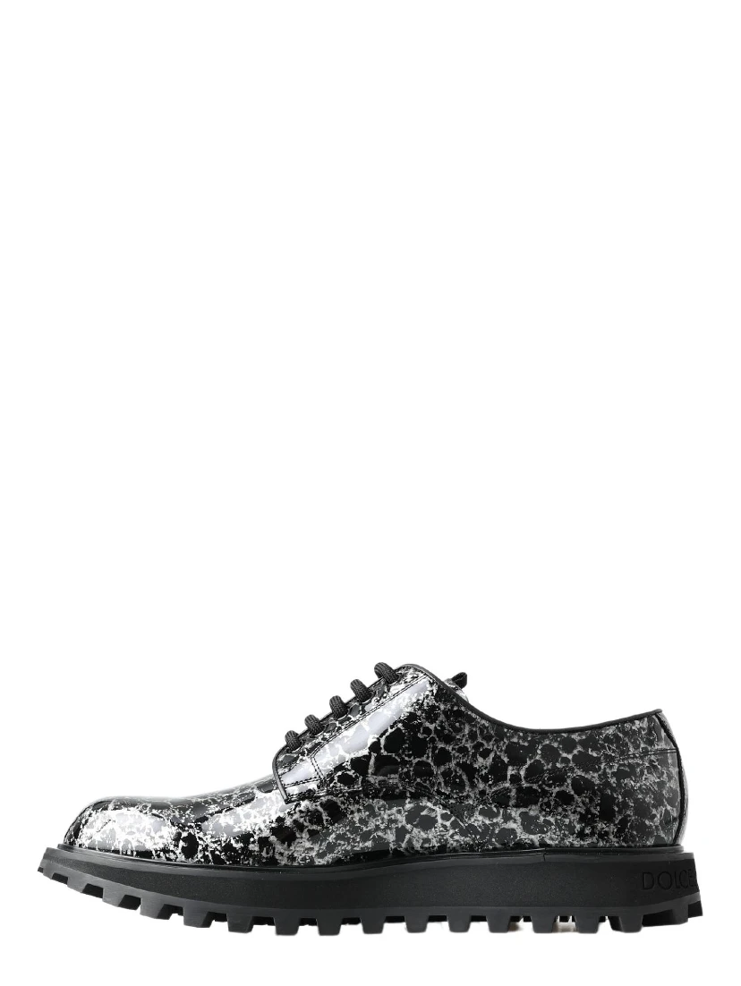 Black White Derby Patent Leather Shoes