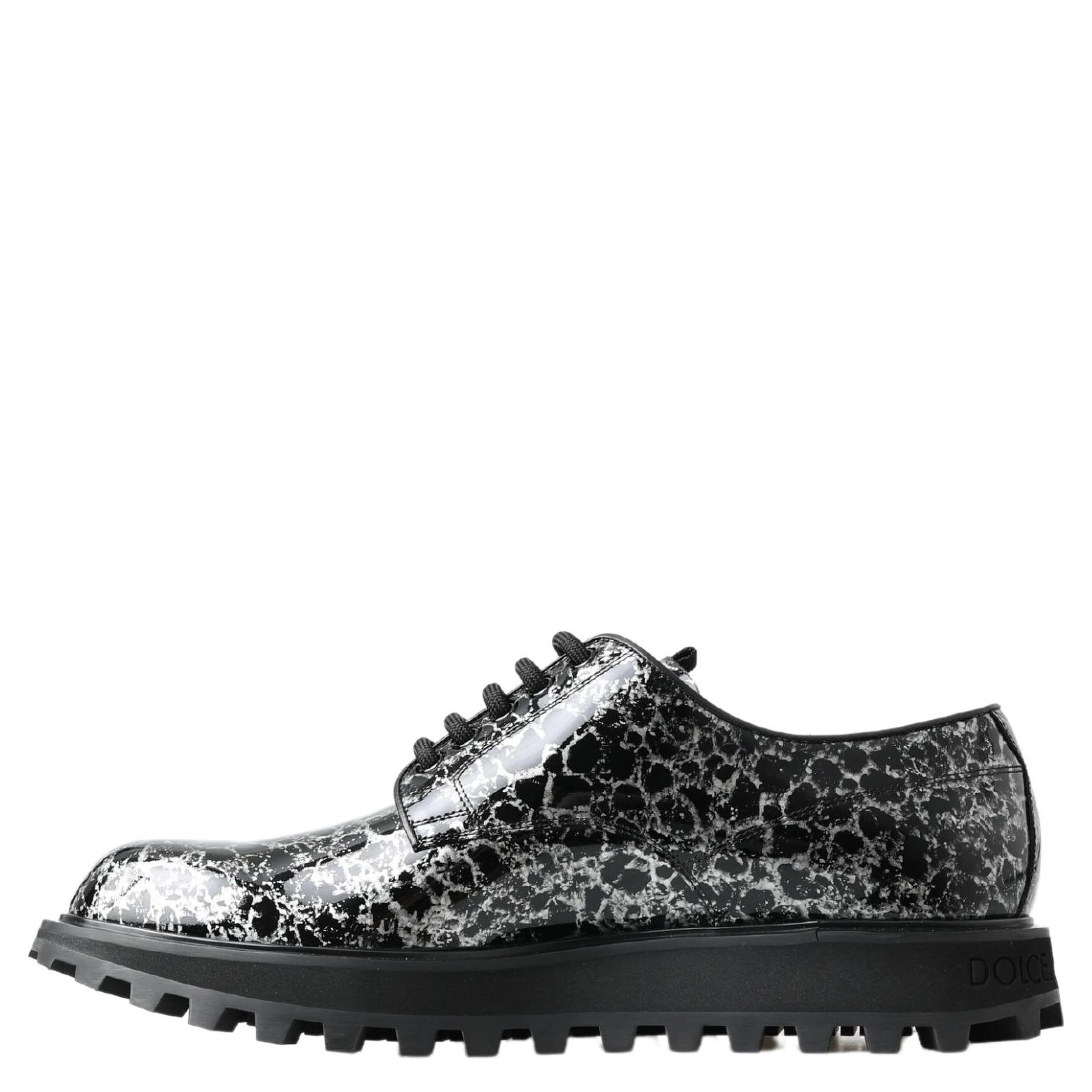 Black White Derby Patent Leather Shoes