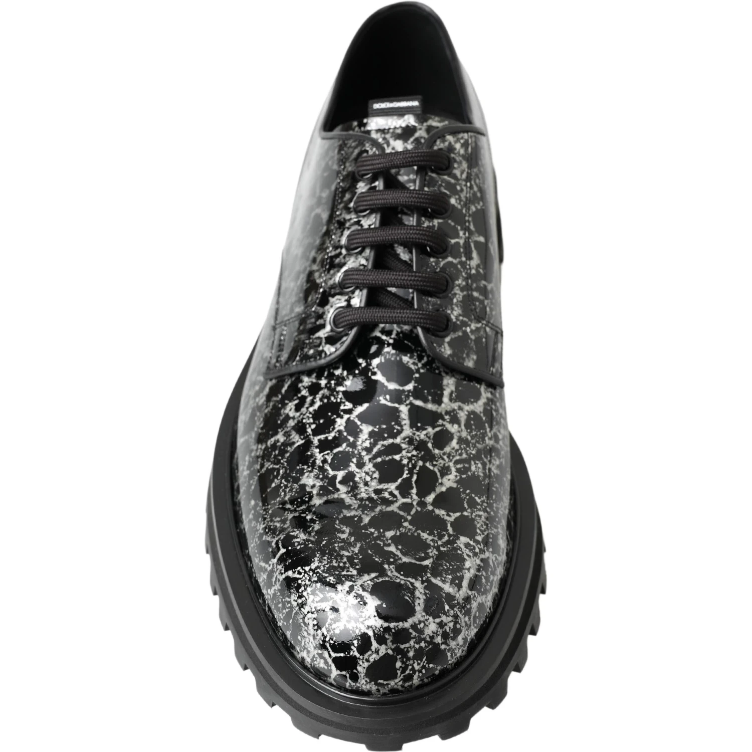 Black White Derby Patent Leather Shoes