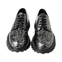 Black White Derby Patent Leather Shoes